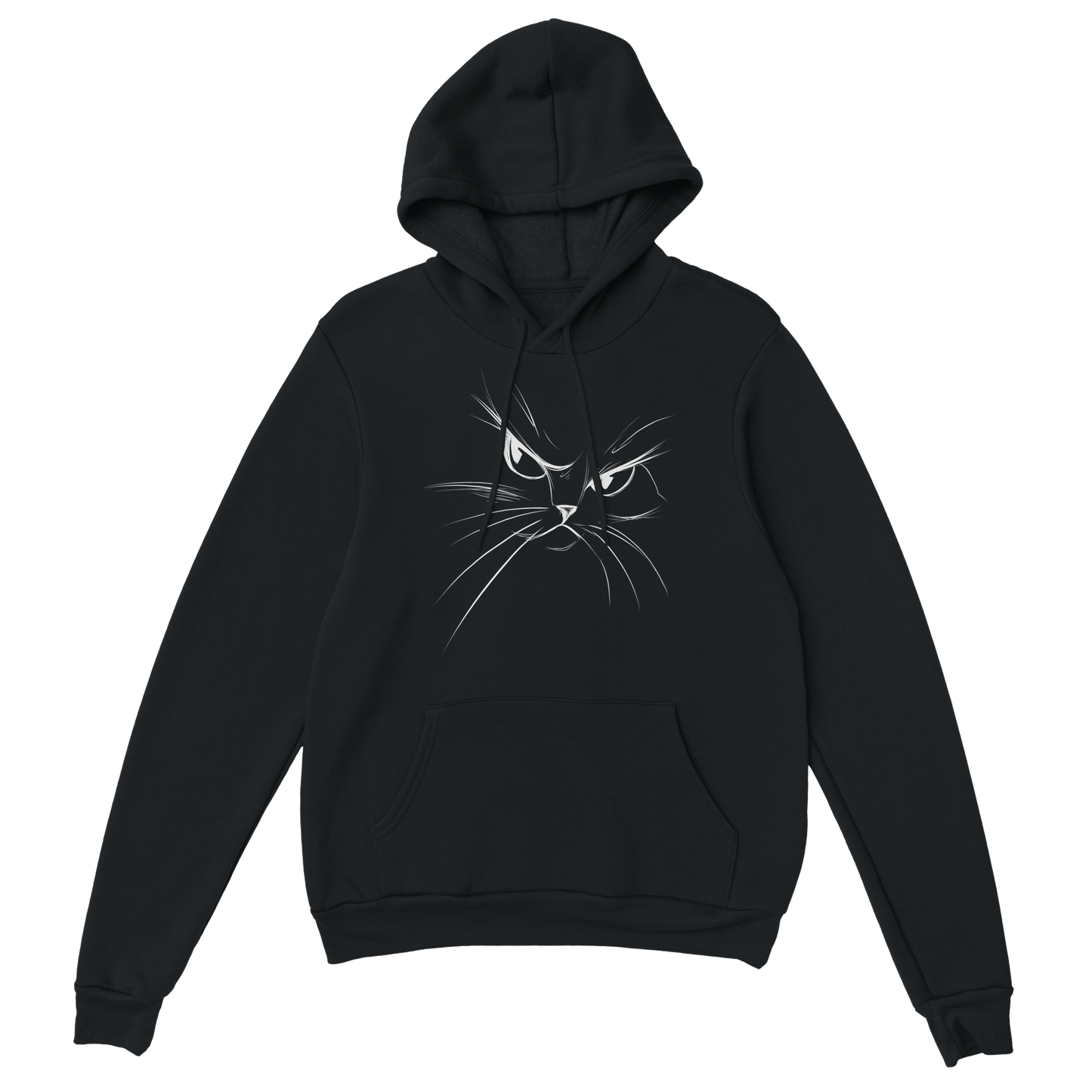 "Attitude Cat Hoodie" – Double - Sided Line Art Hoodie – Minimalist Angry Cat Pullover (Black) - MildPrint.store