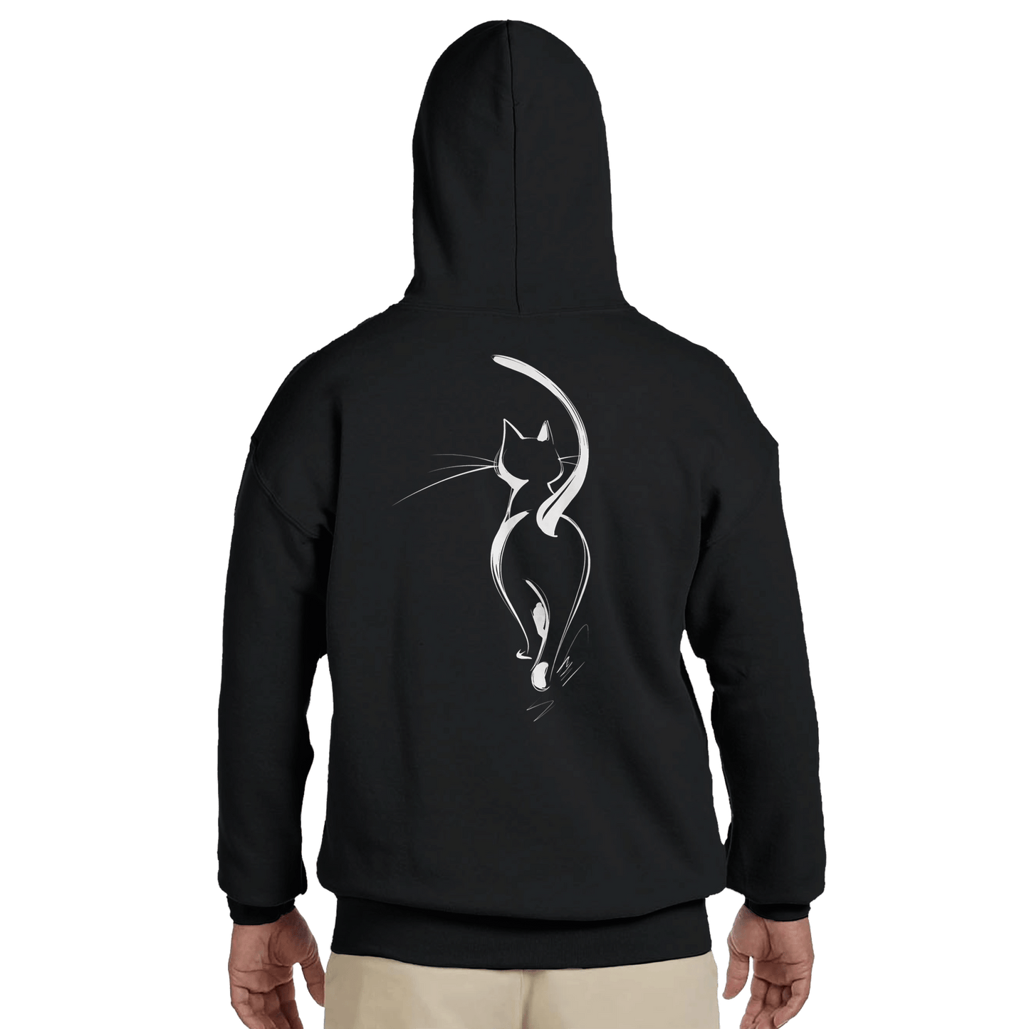 "Attitude Cat Hoodie" – Double - Sided Line Art Hoodie – Minimalist Angry Cat Pullover (Black) - MildPrint.store