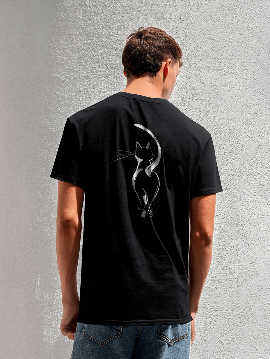 "Attitude Cat" – Minimalist Line Art T-Shirt – Double - Sided Elegant Cat Tee – Chic Unisex Animal Shirt (Black) - MildPrint.store