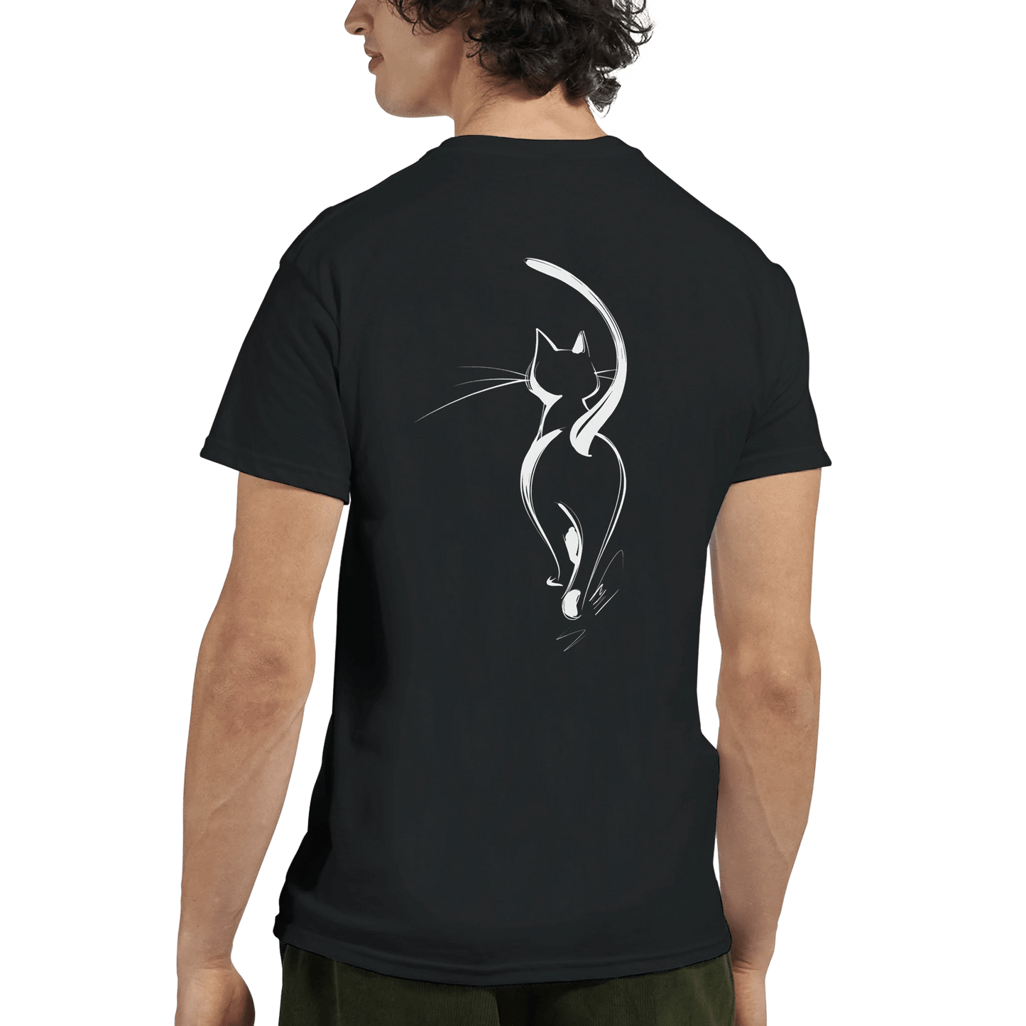 "Attitude Cat" – Minimalist Line Art T-Shirt – Double - Sided Elegant Cat Tee – Chic Unisex Animal Shirt (Black) - MildPrint.store