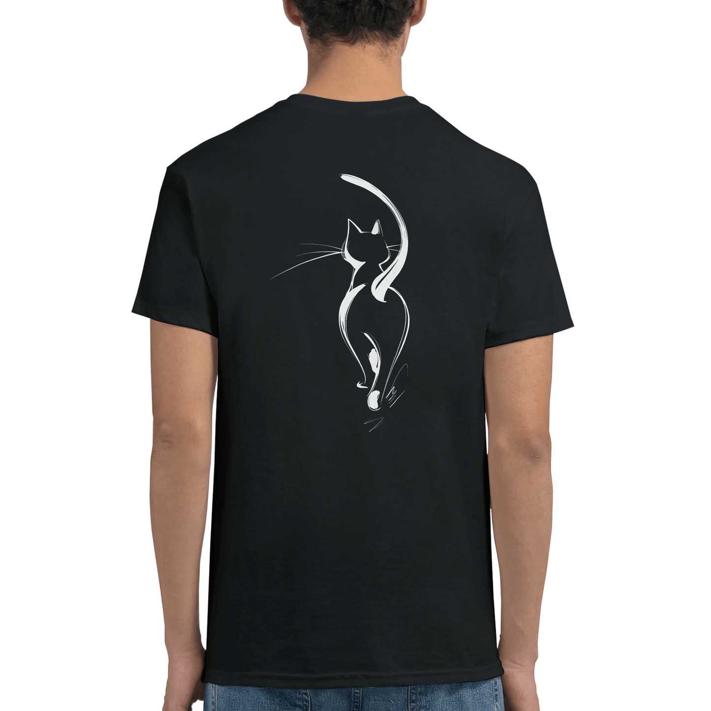 "Attitude Cat" – Minimalist Line Art T-Shirt – Double - Sided Elegant Cat Tee – Chic Unisex Animal Shirt (Black) - MildPrint.store