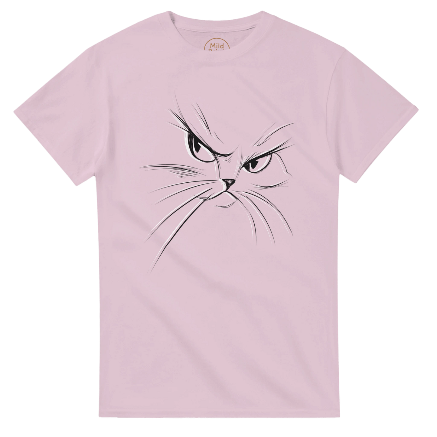 "Attitude Cat" – Minimalist Line Art T-Shirt – Double - Sided Elegant Cat Tee – Chic Unisex Animal Shirt (Light Pink) - MildPrint.store