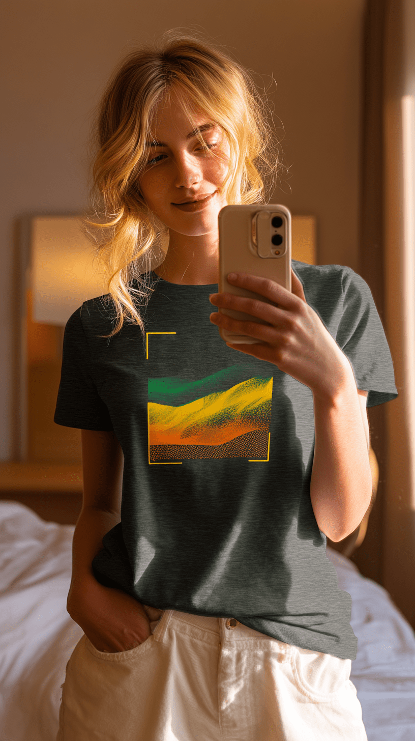 "Digital Terrain" – Abstract Gradient Grid T-Shirt – Futuristic Landscape Graphic Tee (Graphite Heather) - MildPrint.store