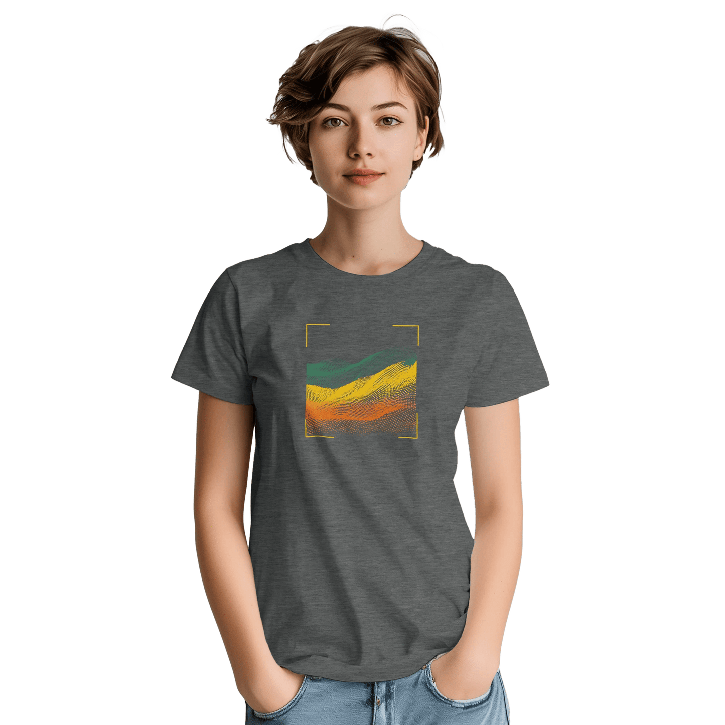 "Digital Terrain" – Abstract Gradient Grid T-Shirt – Futuristic Landscape Graphic Tee (Graphite Heather) - MildPrint.store