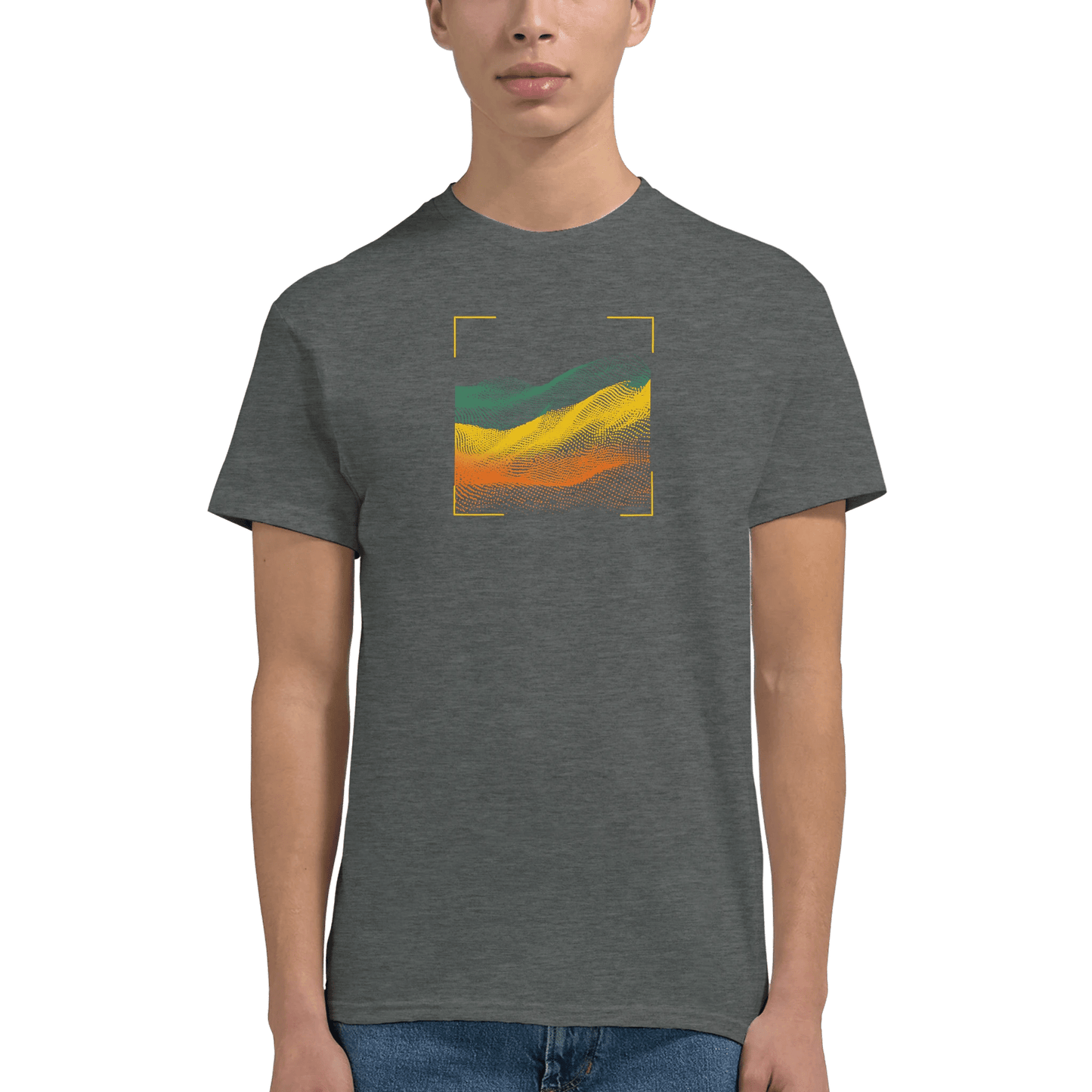 "Digital Terrain" – Abstract Gradient Grid T-Shirt – Futuristic Landscape Graphic Tee (Graphite Heather) - MildPrint.store