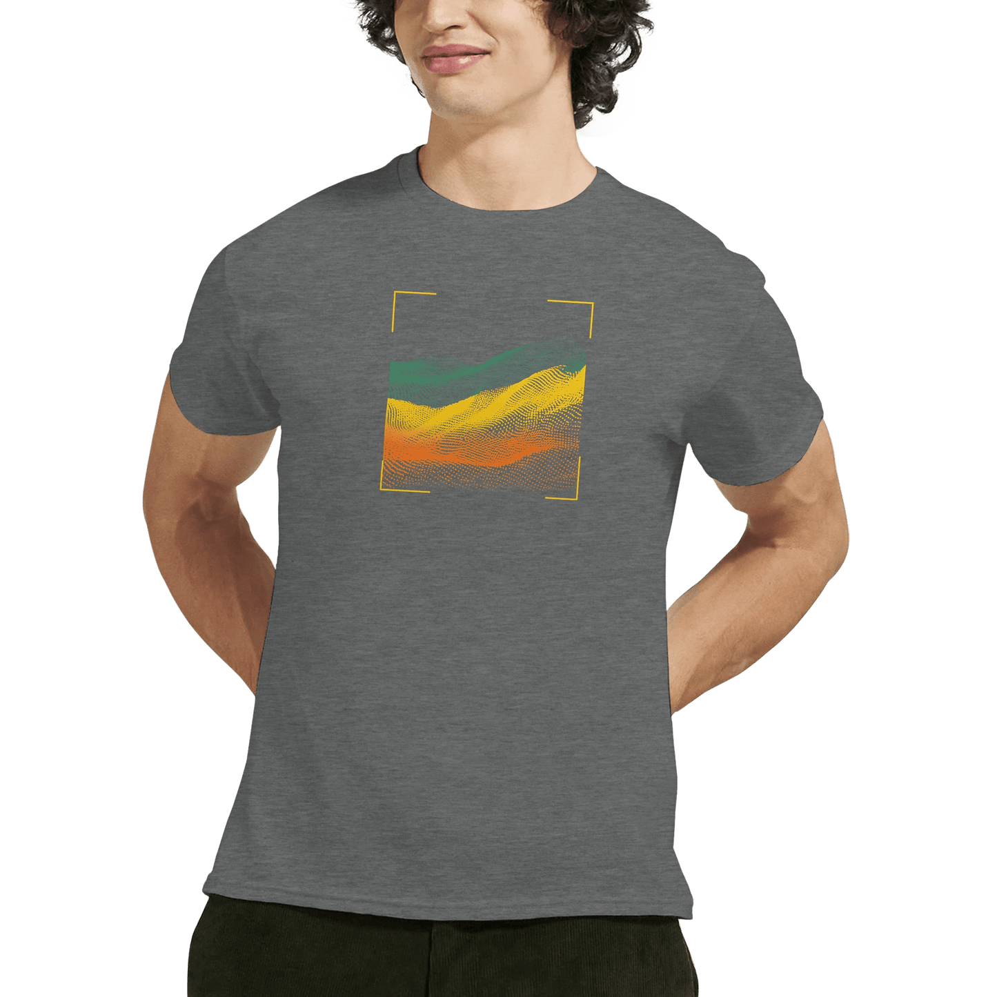 "Digital Terrain" – Abstract Gradient Grid T-Shirt – Futuristic Landscape Graphic Tee (Graphite Heather) - MildPrint.store
