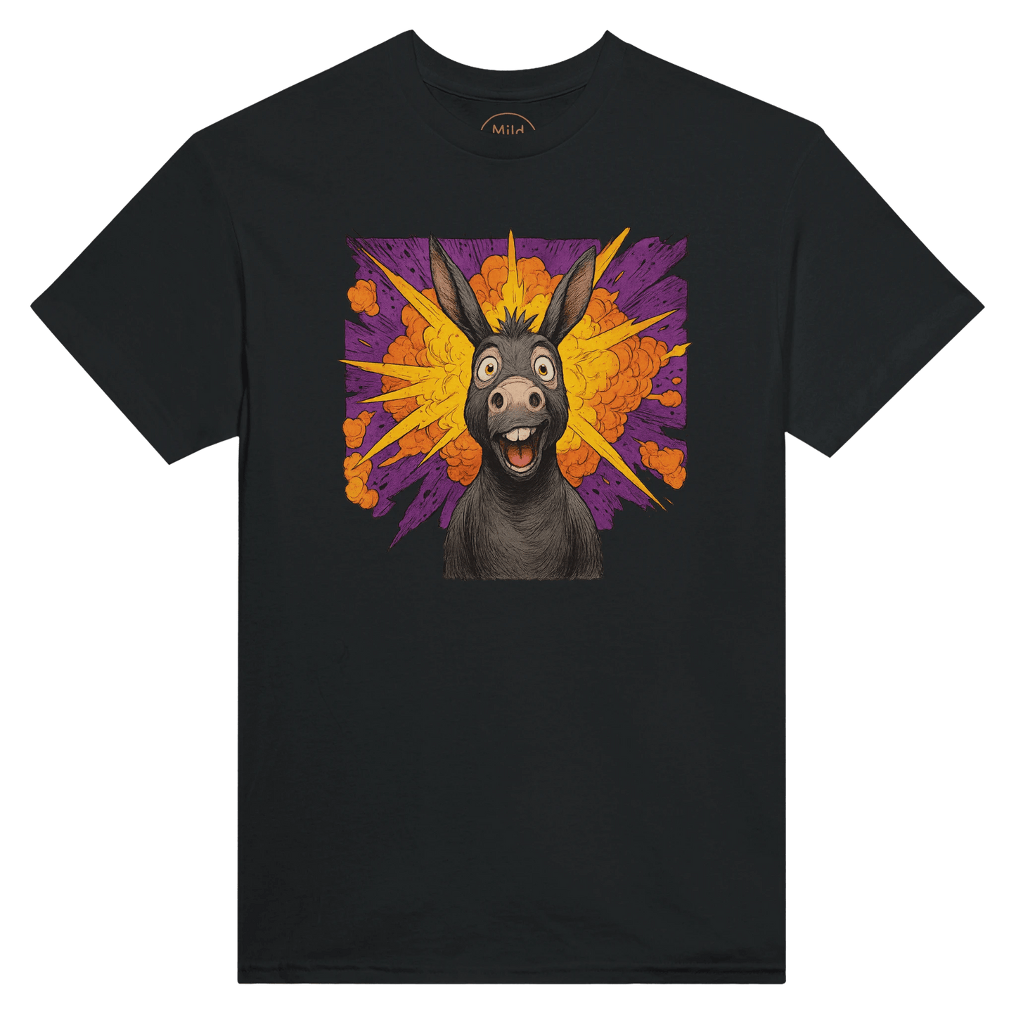 "Exploding Personality" – Funny Donkey T-Shirt – Double - Sided Comic Tee – Weird Gift for Him or Her (Black) - MildPrint.store
