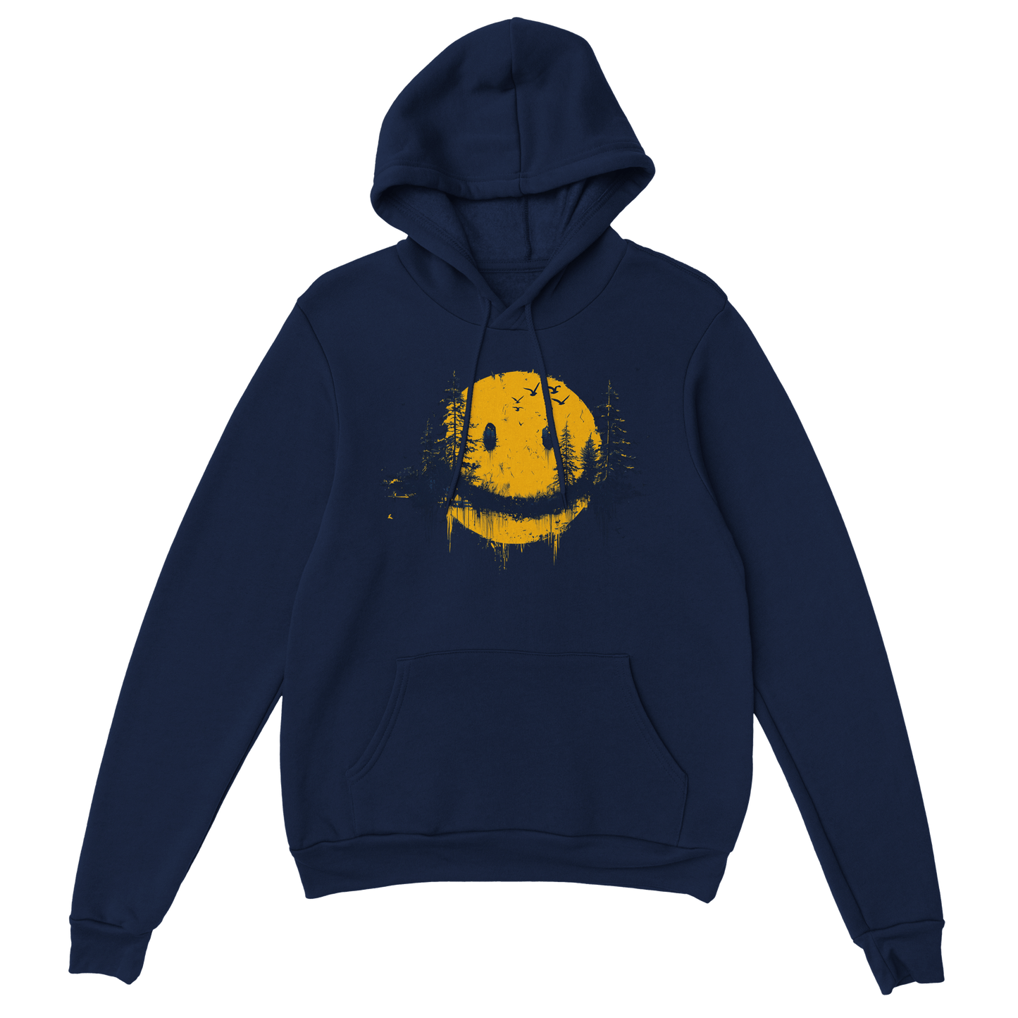 "Forest Smiley Hoodie" – Grunge Yellow Moon Hoodie – Nature Meets Streetwear - MildPrint.store