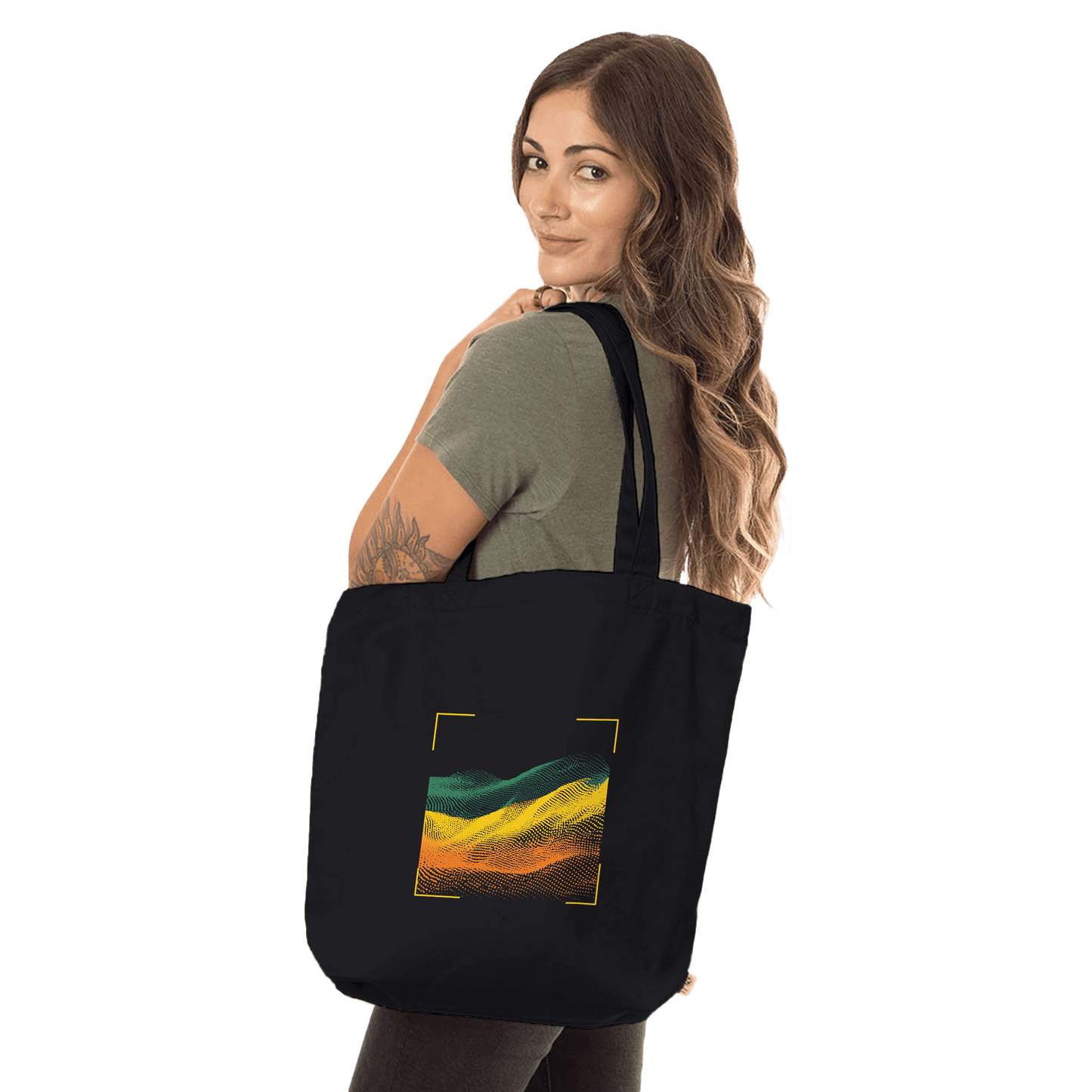"Gridscape Tote" – Abstract Topography Organic Cotton Tote Bag - MildPrint.store