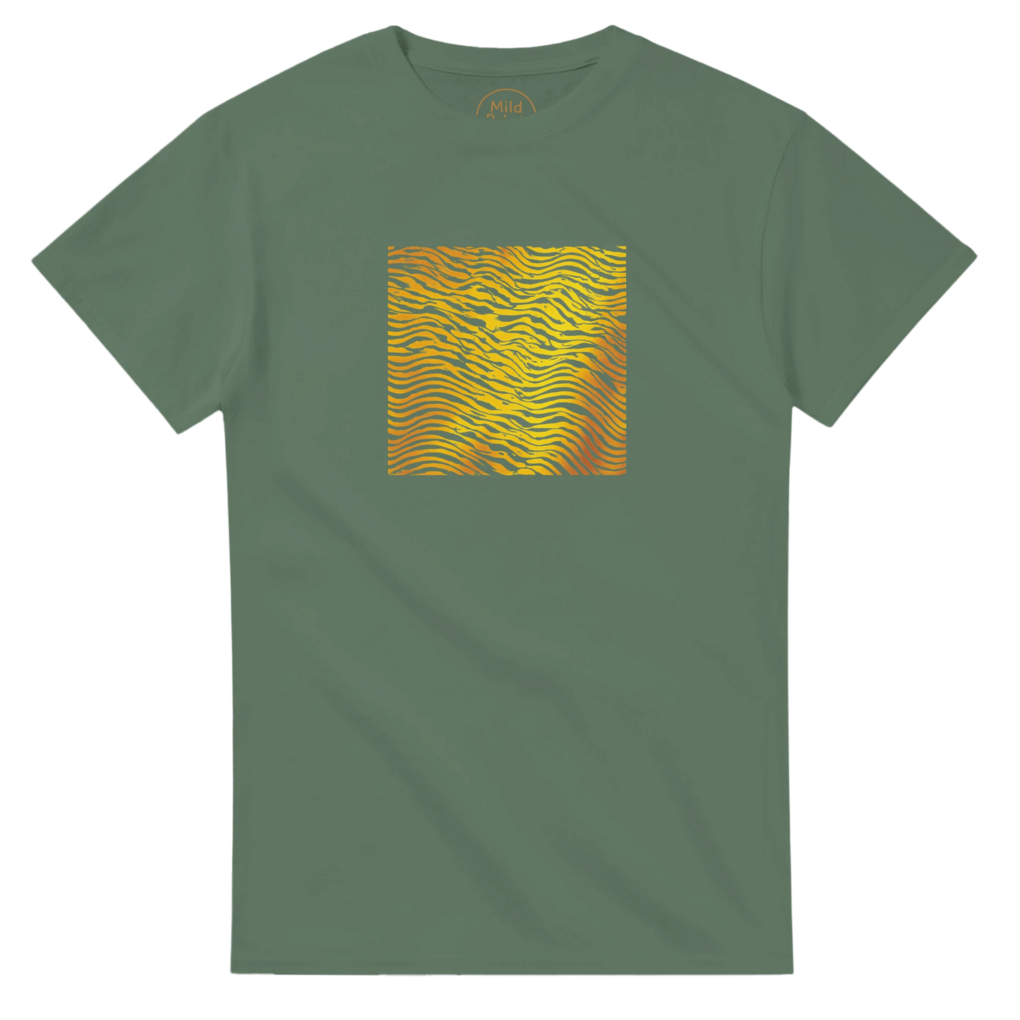 "Heatwave Lines" – Abstract Sun Pattern T-Shirt – Modern Minimalist Graphic Tee (Military Green) - MildPrint.store