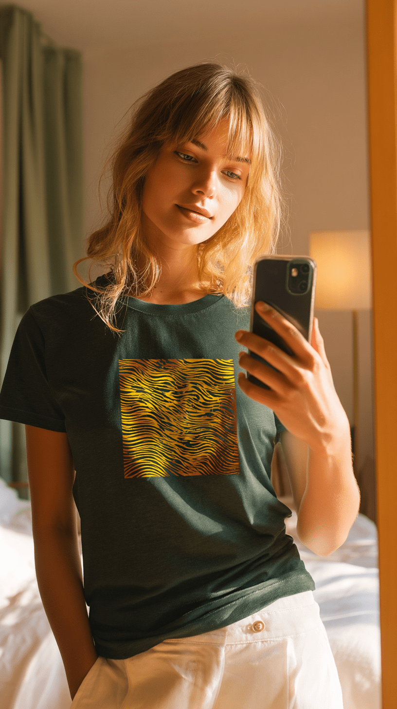 "Heatwave Lines" – Abstract Sun Pattern T-Shirt – Modern Minimalist Graphic Tee (Military Green) - MildPrint.store