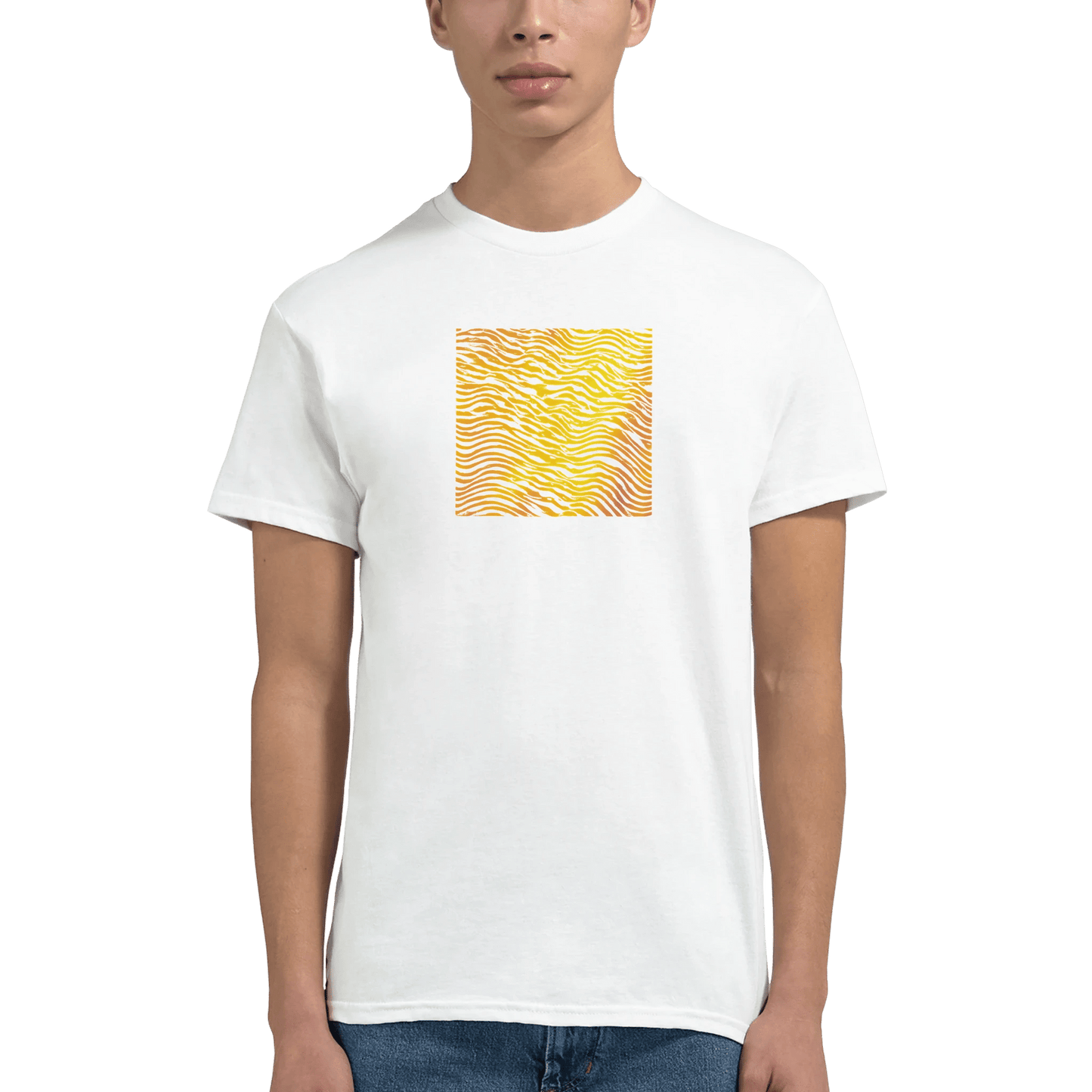 "Heatwave Lines" – Abstract Sun Pattern T-Shirt – Modern Minimalist Graphic Tee (White) - MildPrint.store