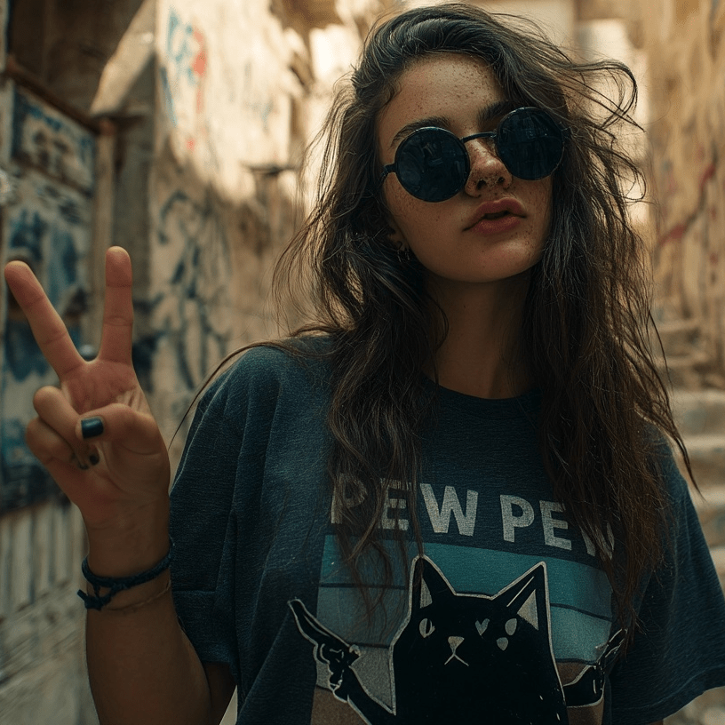 "Pew Pew Madafakas" – Funny Cat T-Shirt – Retro Meme Gun Cat Tee – Sarcastic Graphic Shirt Unisex (Sport Grey) - MildPrint.store