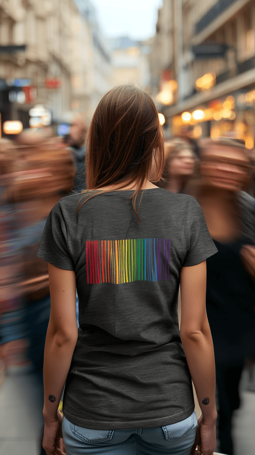 "Proud Identity" – Rainbow Fingerprint & Barcode T-Shirt – Double - Sided Pride Tee (Graphite Heather) - MildPrint.store