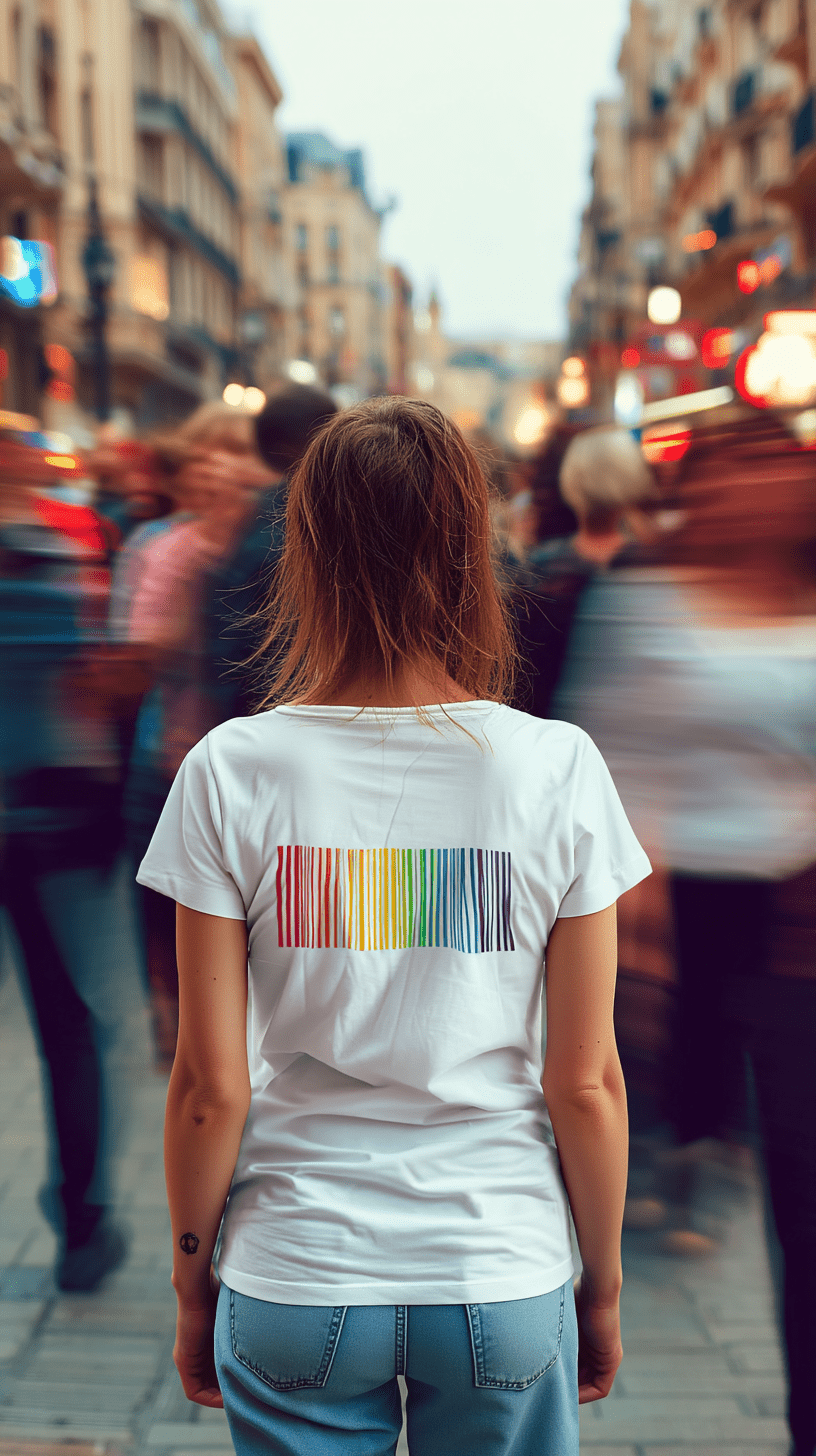 "Proud Identity" – Rainbow Fingerprint & Barcode T-Shirt – Double - Sided Pride Tee (White) - MildPrint.store