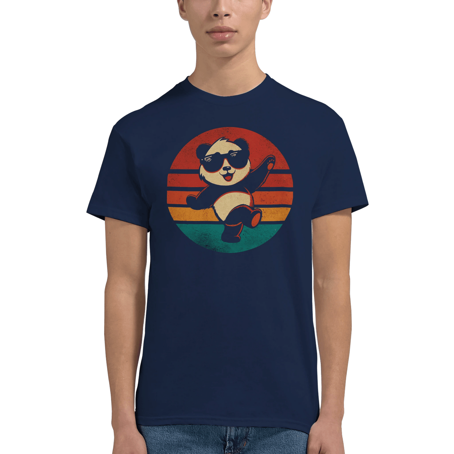 "Retro Disco Panda" – Funny Dancing Panda T-Shirt – Vintage Sunset Graphic Tee (Navy) - MildPrint.store
