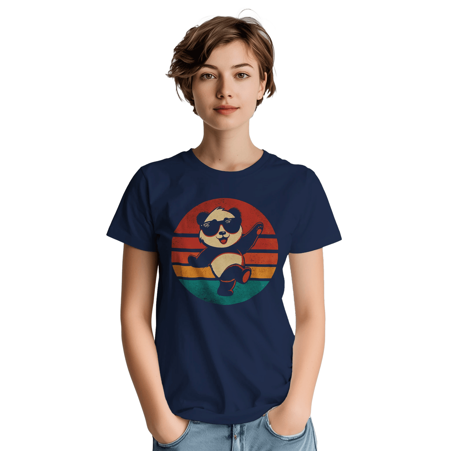 "Retro Disco Panda" – Funny Dancing Panda T-Shirt – Vintage Sunset Graphic Tee (Navy) - MildPrint.store