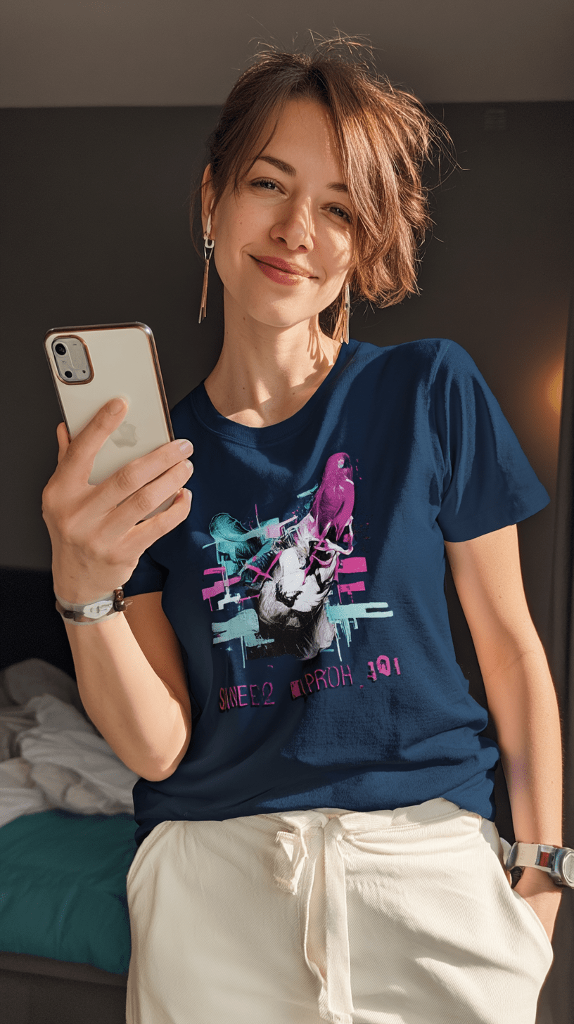 "Sleep? Error 404" – Glitch Cat T-Shirt – Cyberpunk Sphynx Meme Shirt – Funny Unisex Techwear Tee (Navy) - MildPrint.store
