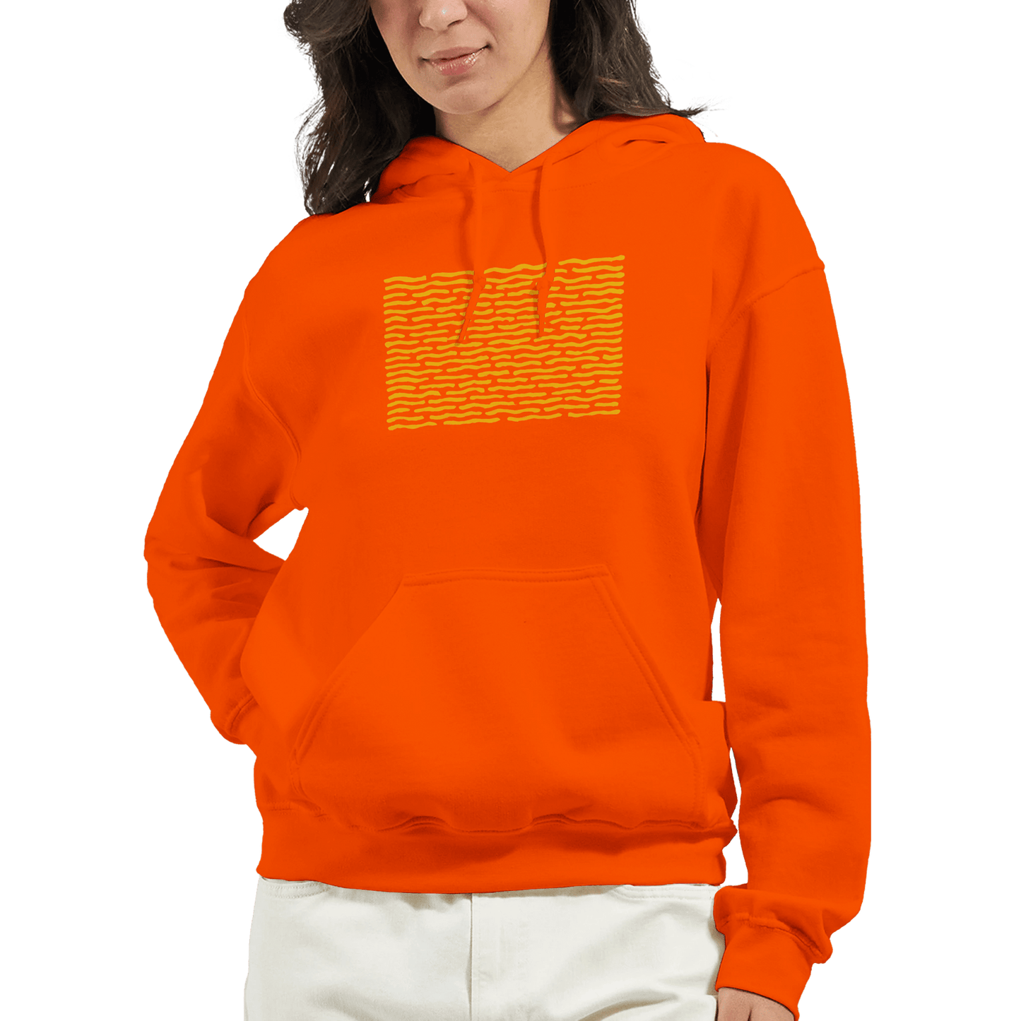 "Solar Code" – Orange Hoodie with Abstract Yellow Pattern - MildPrint.store