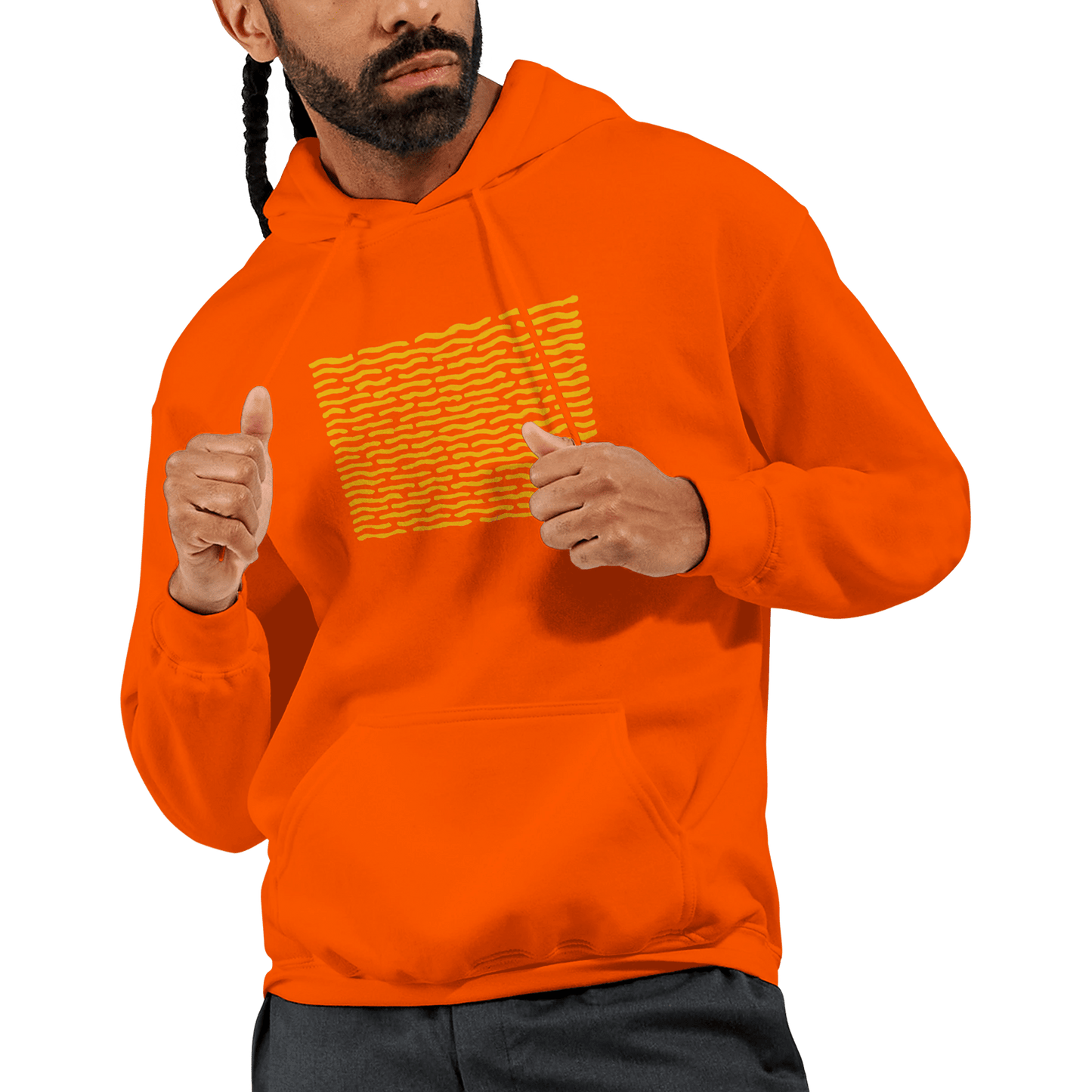 "Solar Code" – Orange Hoodie with Abstract Yellow Pattern - MildPrint.store