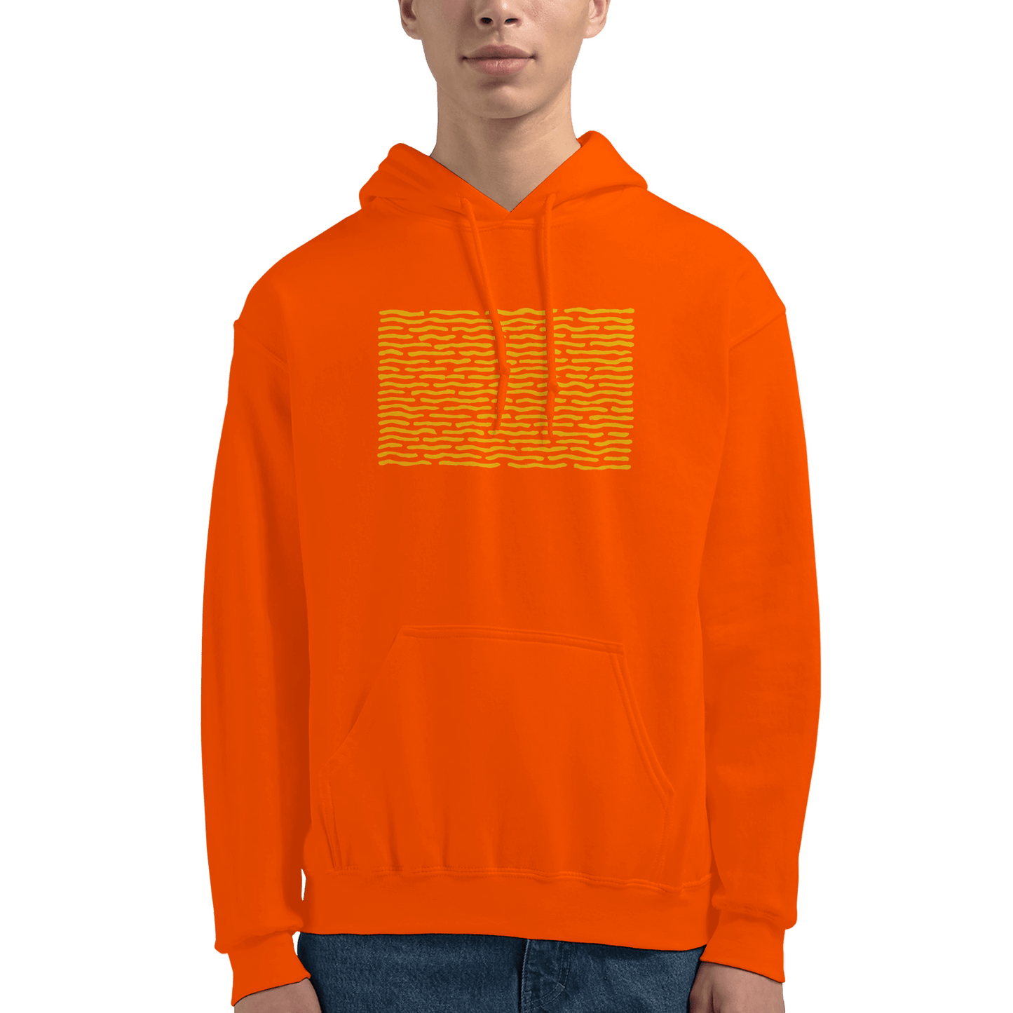 "Solar Code" – Orange Hoodie with Abstract Yellow Pattern - MildPrint.store