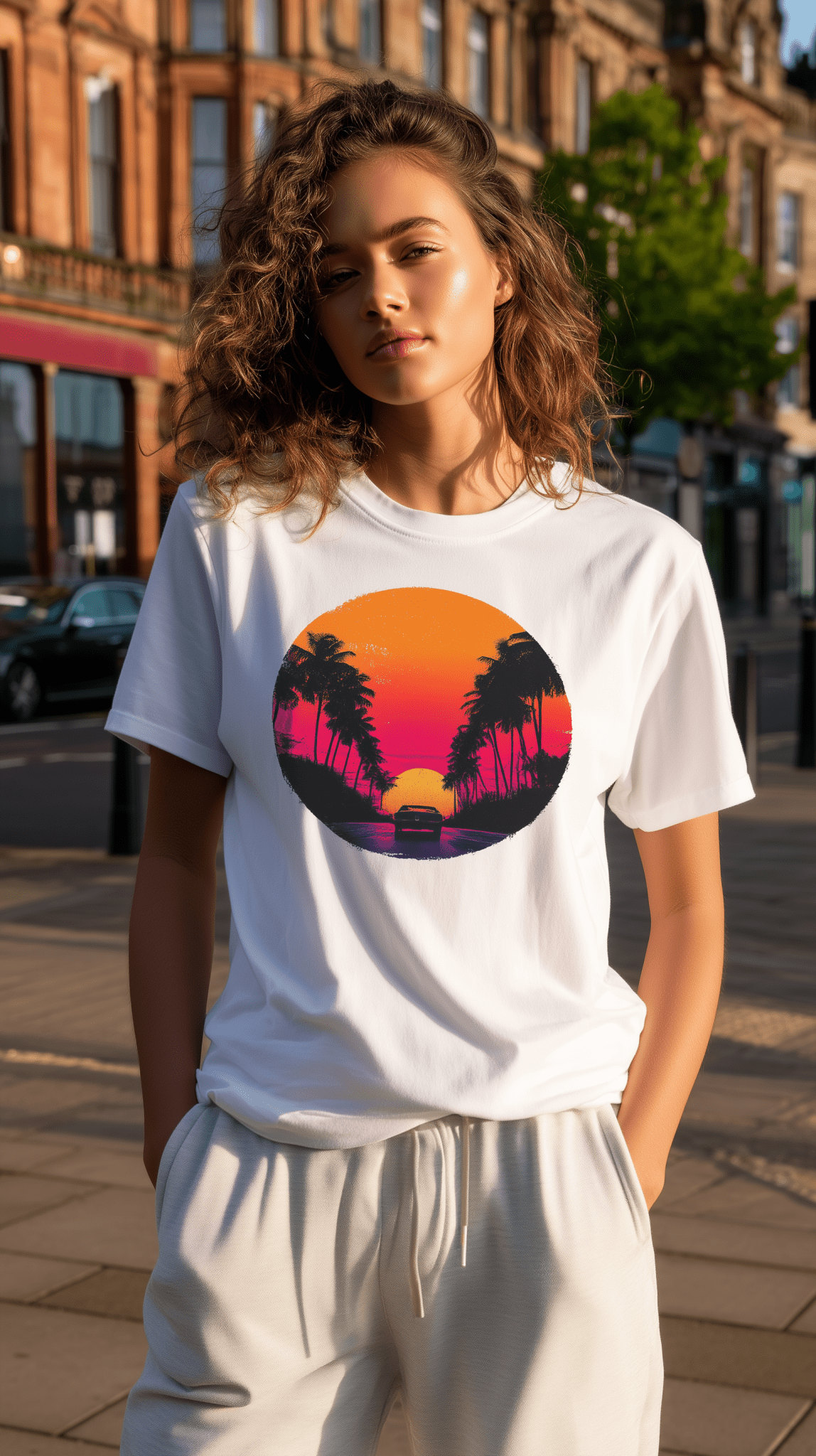 "Sunset Drive" – Retro Car & Palm Trees T-shirt - MildPrint.store