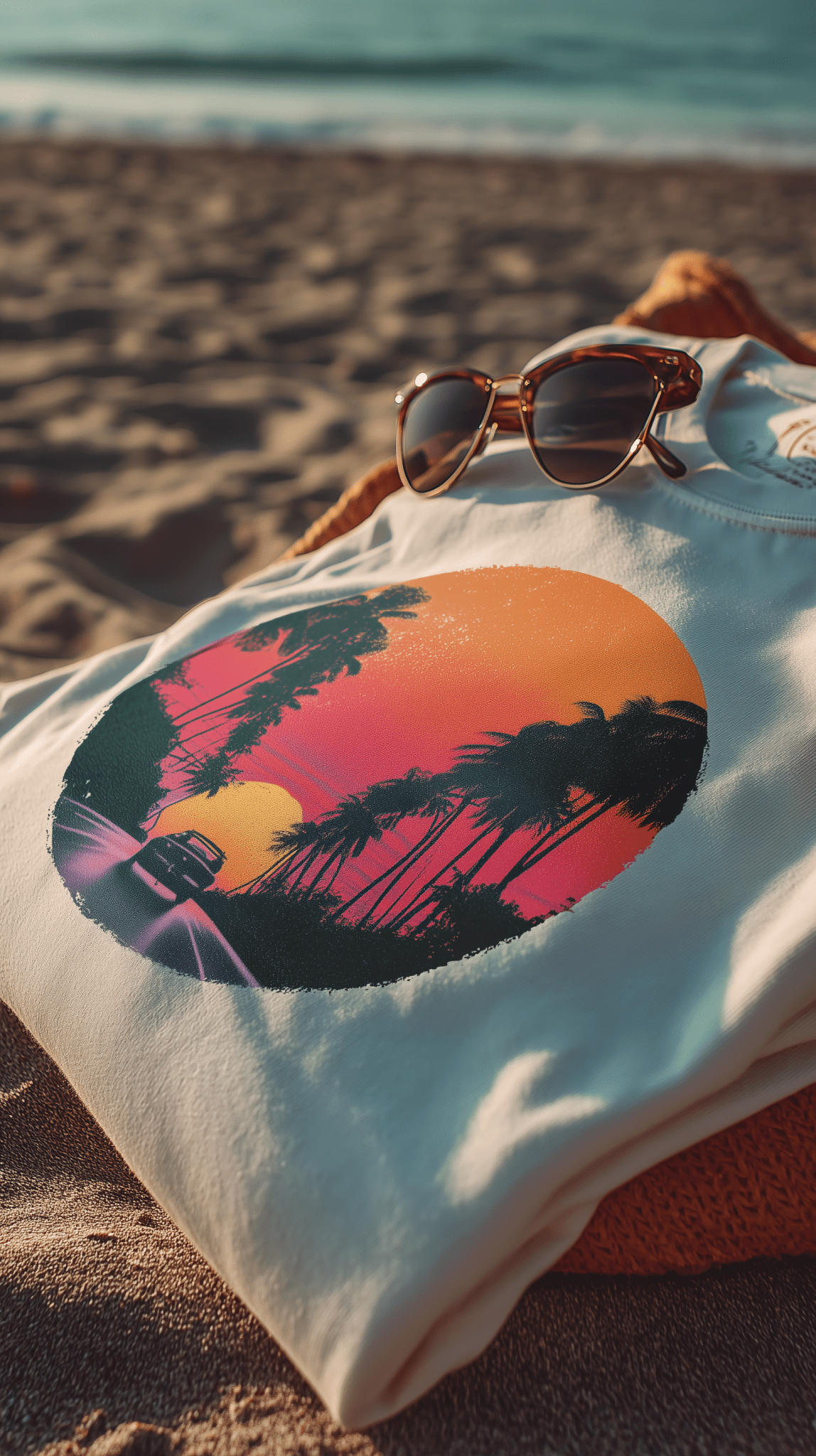 "Sunset Drive" – Retro Car & Palm Trees T-shirt - MildPrint.store