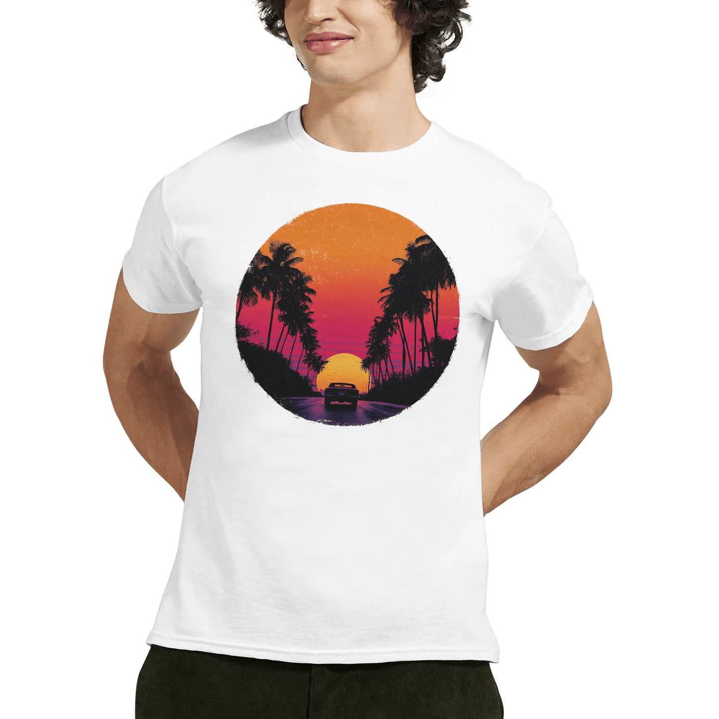 "Sunset Drive" – Retro Car & Palm Trees T-shirt - MildPrint.store
