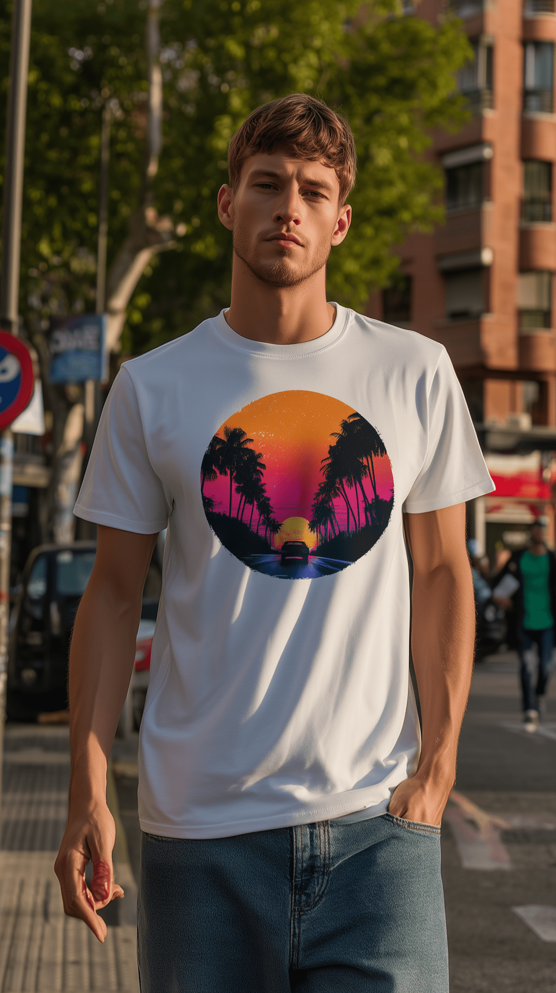 "Sunset Drive" – Retro Car & Palm Trees T-shirt - MildPrint.store