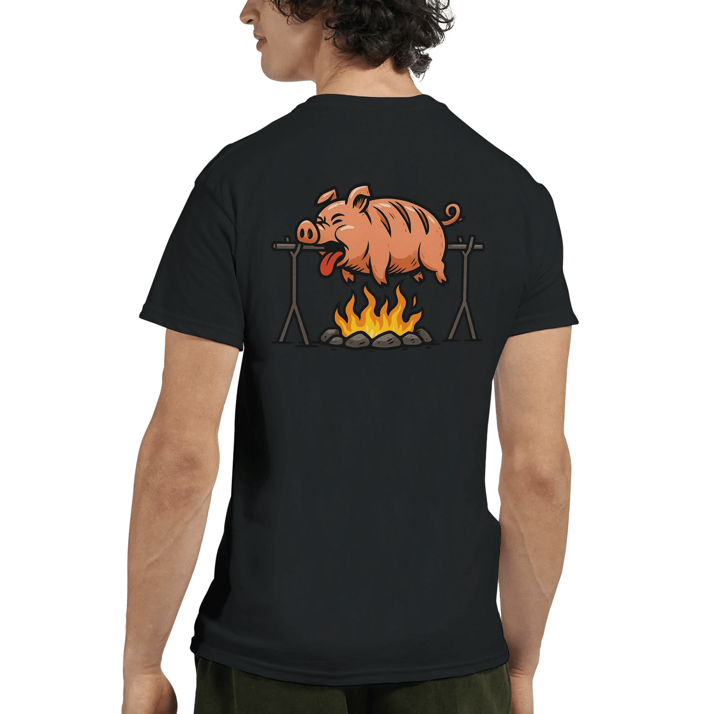 "Well Done Pig" – Funny BBQ T-Shirt – Double - Sided Roast Humor Tee – Gag Gift for Grill Lovers (Black) - MildPrint.store