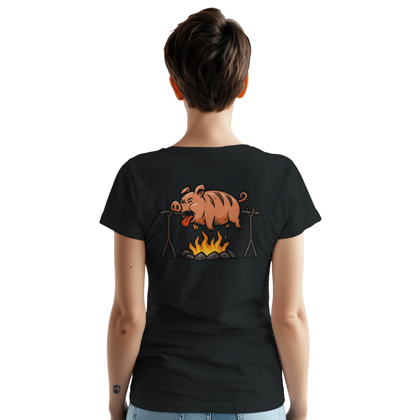 "Well Done Pig" – Funny BBQ T-Shirt – Double - Sided Roast Humor Tee – Gag Gift for Grill Lovers (Black) - MildPrint.store