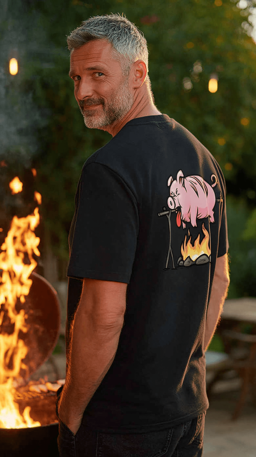 "Well Done Pig" – Funny BBQ T-Shirt – Double - Sided Roast Humor Tee – Gag Gift for Grill Lovers (Black) - MildPrint.store