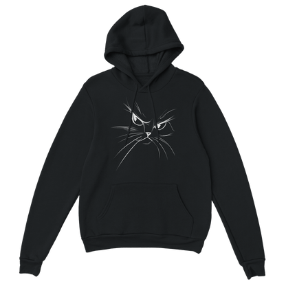 "Attitude Cat Hoodie" – Double - Sided Line Art Hoodie – Minimalist Angry Cat Pullover (Black) - MildPrint.store