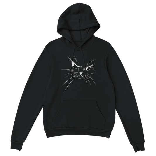 "Attitude Cat Hoodie" – Double - Sided Line Art Hoodie – Minimalist Angry Cat Pullover (Black) - MildPrint.store