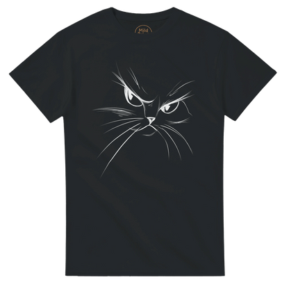 "Attitude Cat" – Minimalist Line Art T-Shirt – Double - Sided Elegant Cat Tee – Chic Unisex Animal Shirt (Black) - MildPrint.store