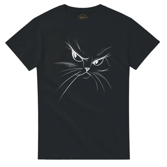 "Attitude Cat" – Minimalist Line Art T-Shirt – Double - Sided Elegant Cat Tee – Chic Unisex Animal Shirt (Black) - MildPrint.store