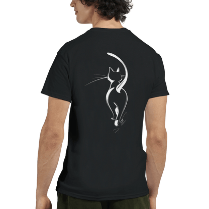 "Attitude Cat" – Minimalist Line Art T-Shirt – Double - Sided Elegant Cat Tee – Chic Unisex Animal Shirt (Black) - MildPrint.store