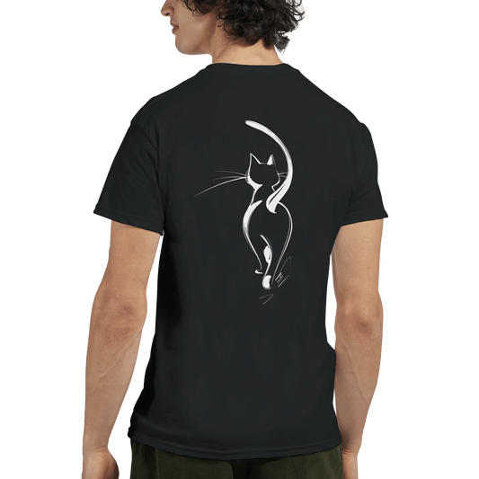 "Attitude Cat" – Minimalist Line Art T-Shirt – Double - Sided Elegant Cat Tee – Chic Unisex Animal Shirt (Black) - MildPrint.store