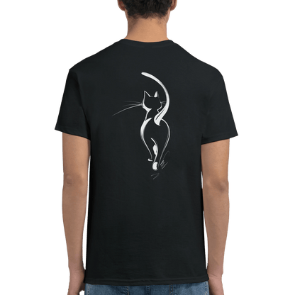 "Attitude Cat" – Minimalist Line Art T-Shirt – Double - Sided Elegant Cat Tee – Chic Unisex Animal Shirt (Black) - MildPrint.store