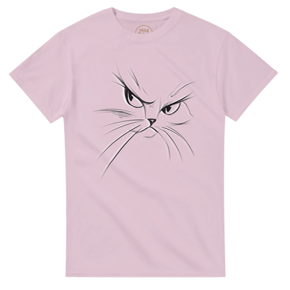 "Attitude Cat" – Minimalist Line Art T-Shirt – Double - Sided Elegant Cat Tee – Chic Unisex Animal Shirt (Light Pink) - MildPrint.store