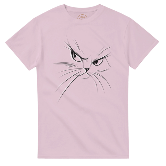 "Attitude Cat" – Minimalist Line Art T-Shirt – Double - Sided Elegant Cat Tee – Chic Unisex Animal Shirt (Light Pink) - MildPrint.store