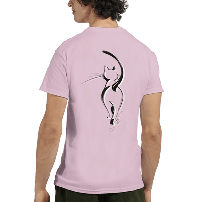 "Attitude Cat" – Minimalist Line Art T-Shirt – Double - Sided Elegant Cat Tee – Chic Unisex Animal Shirt (Light Pink) - MildPrint.store
