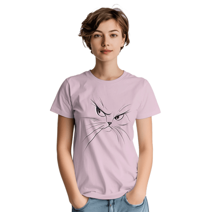 "Attitude Cat" – Minimalist Line Art T-Shirt – Double - Sided Elegant Cat Tee – Chic Unisex Animal Shirt (Light Pink) - MildPrint.store