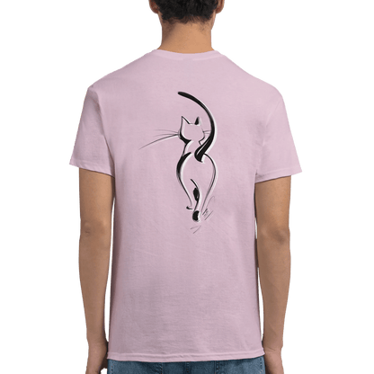 "Attitude Cat" – Minimalist Line Art T-Shirt – Double - Sided Elegant Cat Tee – Chic Unisex Animal Shirt (Light Pink) - MildPrint.store