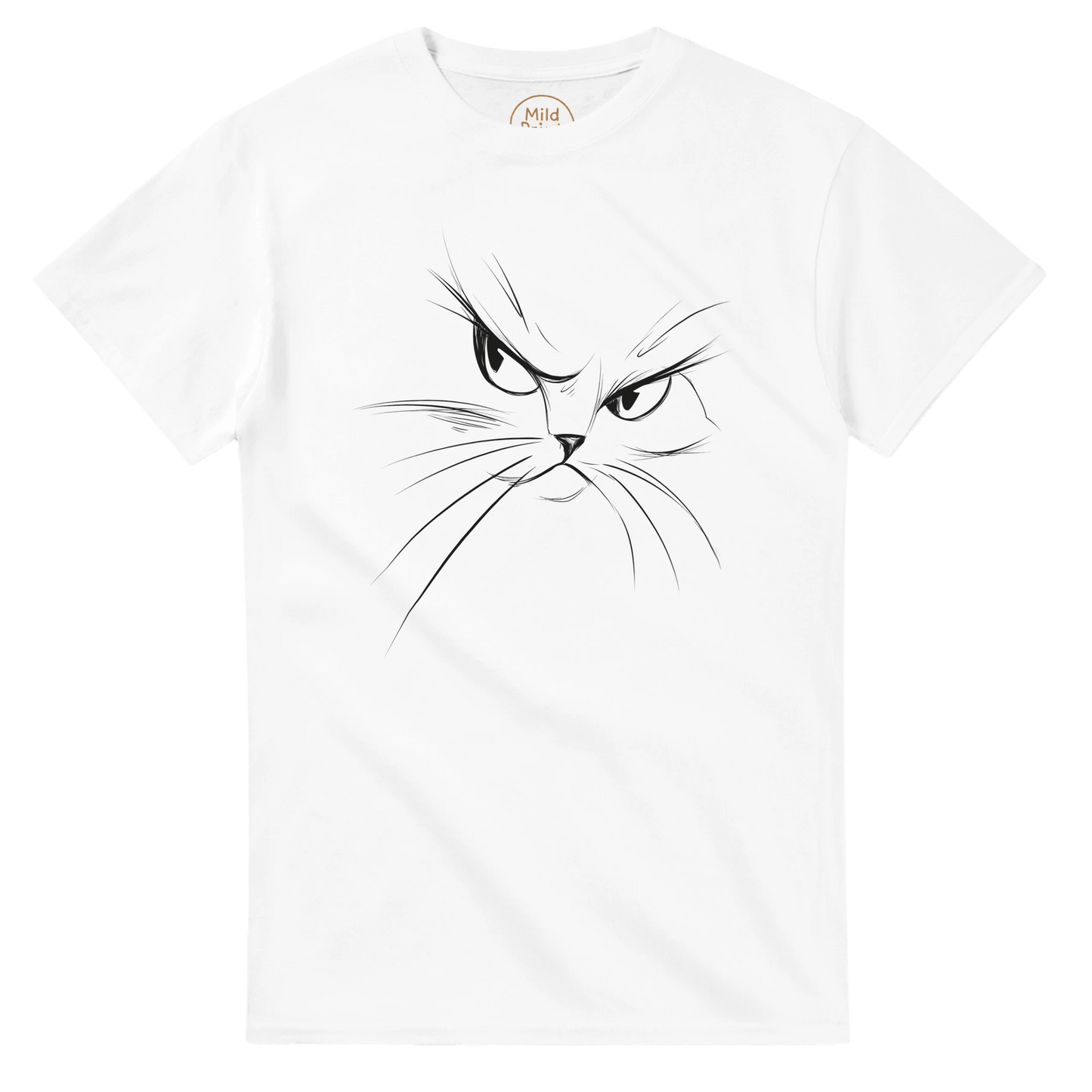 "Attitude Cat" – Minimalist Line Art T-Shirt – Double - Sided Elegant Cat Tee – Chic Unisex Animal Shirt (White) - MildPrint.store