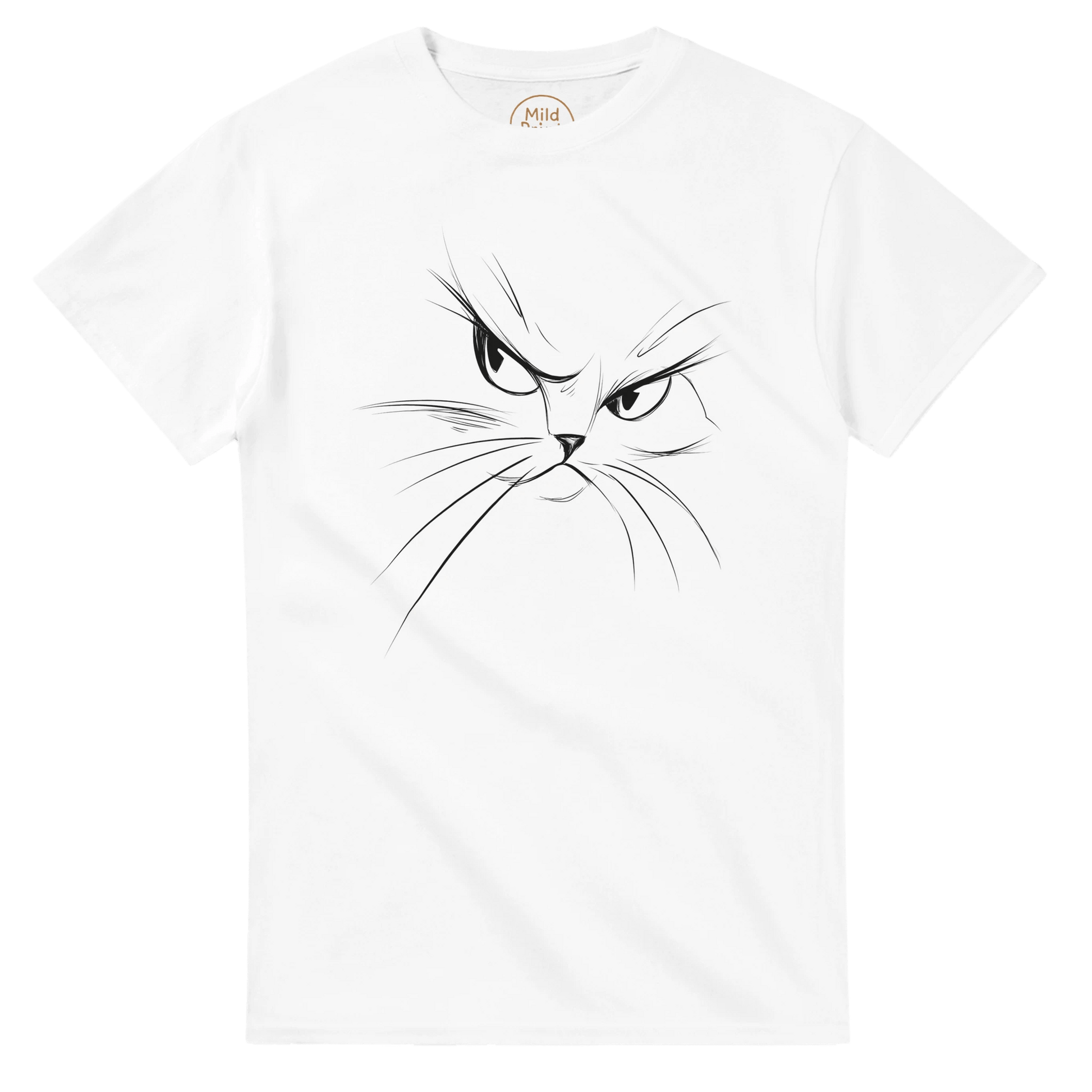 "Attitude Cat" – Minimalist Line Art T-Shirt – Double - Sided Elegant Cat Tee – Chic Unisex Animal Shirt (White) - MildPrint.store
