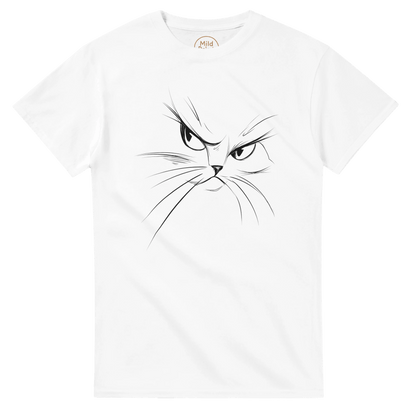 "Attitude Cat" – Minimalist Line Art T-Shirt – Double - Sided Elegant Cat Tee – Chic Unisex Animal Shirt (White) - MildPrint.store