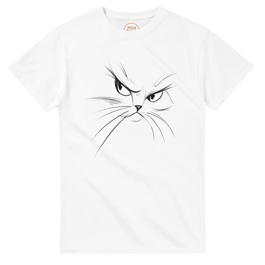 "Attitude Cat" – Minimalist Line Art T-Shirt – Double - Sided Elegant Cat Tee – Chic Unisex Animal Shirt (White) - MildPrint.store