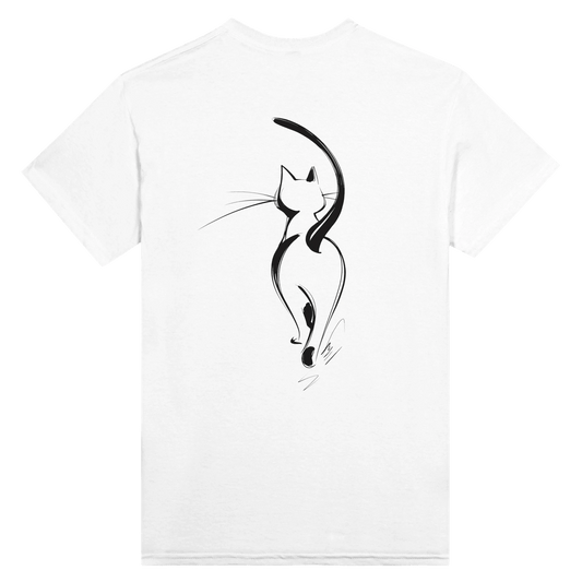 "Attitude Cat" – Minimalist Line Art T-Shirt – Double - Sided Elegant Cat Tee – Chic Unisex Animal Shirt (White) - MildPrint.store
