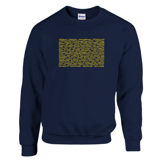 "Blue Current" – Minimal Wavy Line Crewneck Sweatshirt (Navy) - MildPrint.store